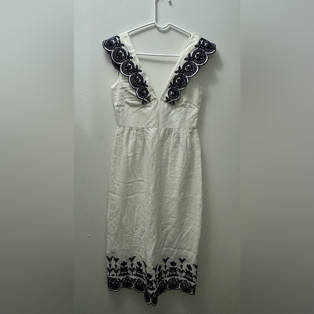 J.Crew Boho White & Black Embroidered Dress  100% cotton